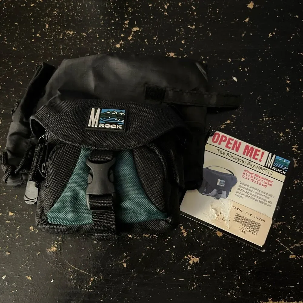 M Rock Small Camera Bag Case Black Canvas Zip Pockets w/ Strap